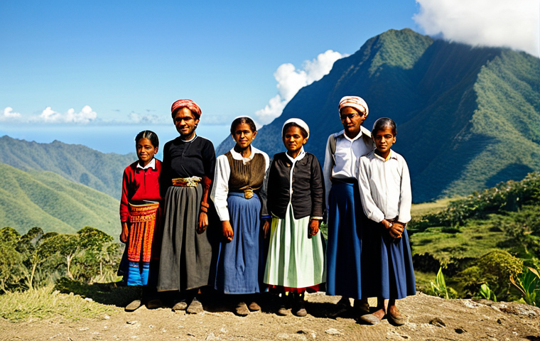 "A group of fully clothed East Timorese people, wearing modest traditional clothing, gathered in a mountainous landscape, symbolizing resistance against colonial rule, appropriate attire, safe for work, perfect anatomy, natural proportions, professional photography, documentary style, family-friendly."