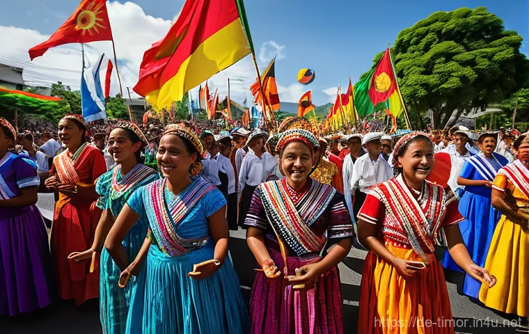 동티모르의 축제 - **Prompt:** An authentic and serene depiction of a "Meci Harvest Ceremony" in a rural East Timorese ...