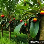 동티모르의 대표 과일 - A vibrant tropical garden in East Timor&rsquo;s highlands showcasing a variety of exotic fruits such as ri...