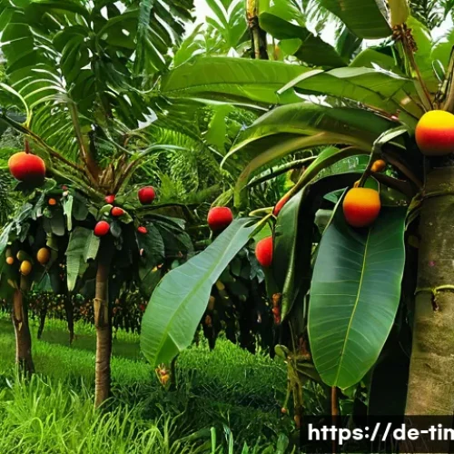 동티모르의 대표 과일 - A vibrant tropical garden in East Timor&rsquo;s highlands showcasing a variety of exotic fruits such as ri...