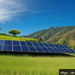 동티모르와 유럽 연합의 관계 - A vibrant rural scene in Timor-Leste showcasing a solar energy project: solar panels installed on ro...